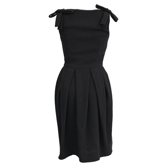 Dior Bow-Accent Midi Tulip Dress in Black Wool - Picture 3 of 5